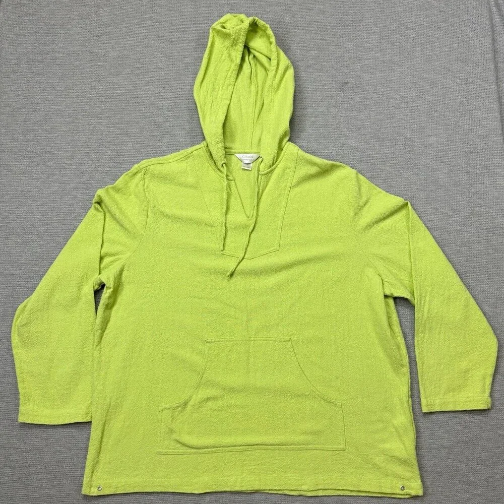 CJ Banks Baja Hoodi Womens Size 1X Yellow Greene Long Sleeve Pullover Cotton - Picture 4 of 16